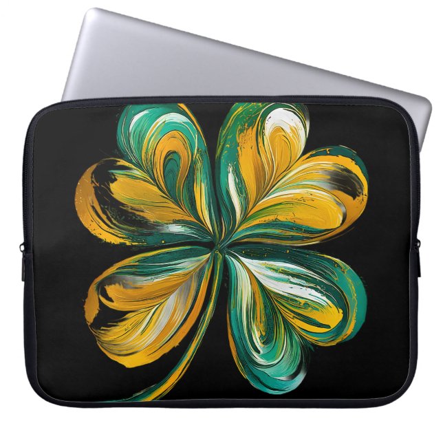 GRÖNT & GULD PAINTBRUSH LOOK IRISH SHAMROCK LAPTOP FODRAL (Framsidan)