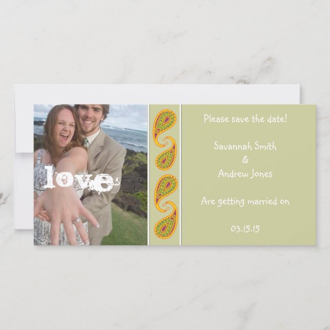 Grönt & Guld Paisley Spara datumet för fotot (Framsida)