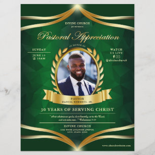 Grönt Guld Pastoral Apprecision Church Service Reklamblad