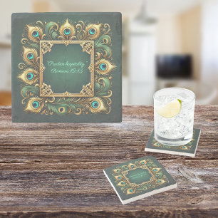 Grönt Guld Peacock Ram Anpassade Stenunderlägg