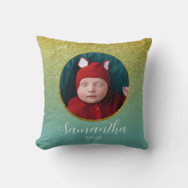 Grönt Guld Personlig för julfoto i Glitter Kudde