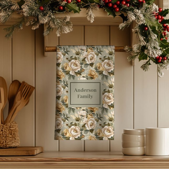 Grönt Guld Personlig Kökshandduk Chic Utseende (Green Gold Personalized Kitchen Towel Chic Look)