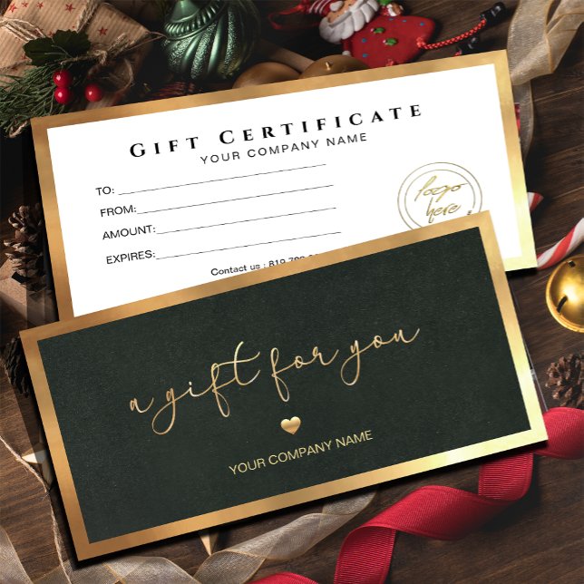 Grönt Guld Ram Add Logotyp Gift Certificate (Give the gift of choice in a chic green frame! Perfect for any celebration or occasion.)