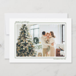 Grönt & Guld Ränder Säsongens Hälsningar Foto Julkort