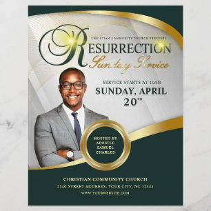Grönt & Guld Resurrection Söndag Service Church Reklamblad