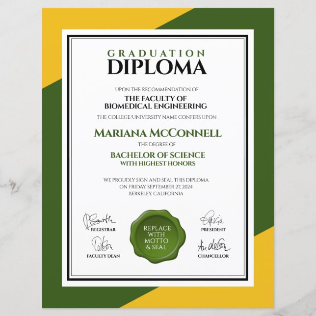 Grönt Guld School College Universiteten Diploma (Framsida)