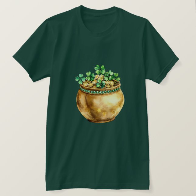 Grönt Guld Shamrock Kruk med Guld T Shirt (Design framsida)