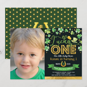 Grönt Guld Shamrock Lucky Charm 1:a födelsedagsfot Inbjudningar