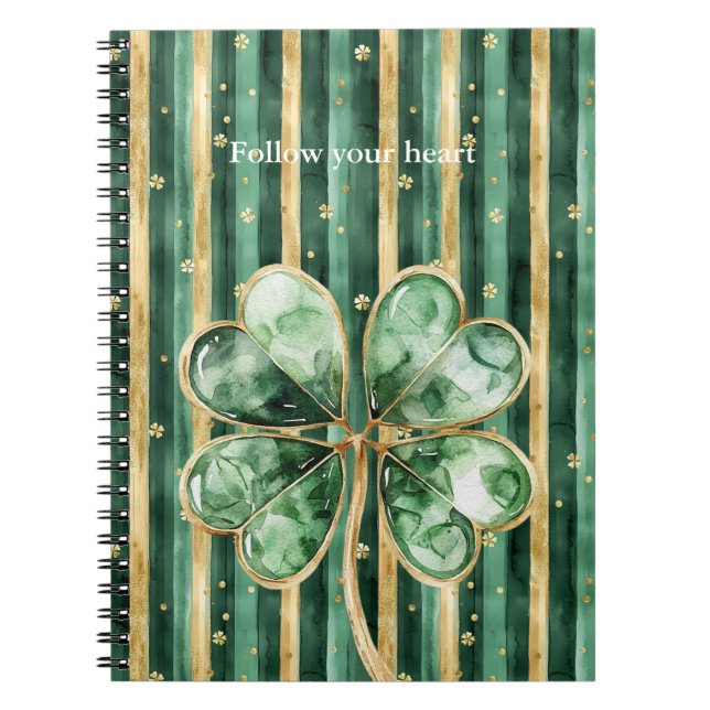Grönt Guld Shamrock-ränder Anteckningsbok (Framsidan)