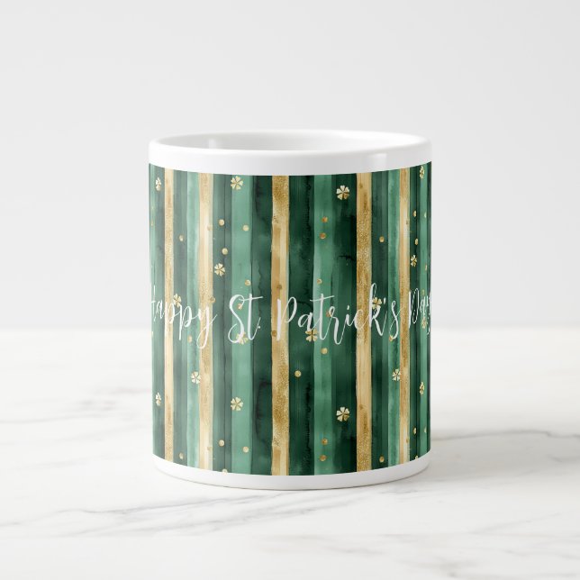 Grönt Guld Shamrock St. Patrick's Day-ränder Jumbo Mugg (Framsidan)