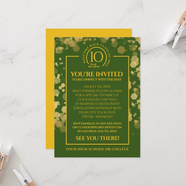 Grönt & Guld skolklass Reunion Inbjudningar (Fram/Back In Situ)