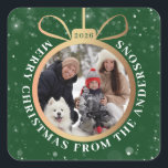 Grönt Guld Snö, julfoto för prydnadsföremål Helgda Fyrkantigt Klistermärke<br><div class="desc">Grönt Guld-julen Ornament Helgdag Photo Square Sticker</div>