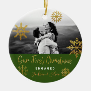 Grönt Guld Snöflingor Första jul Engagerad Julgransprydnad Keramik