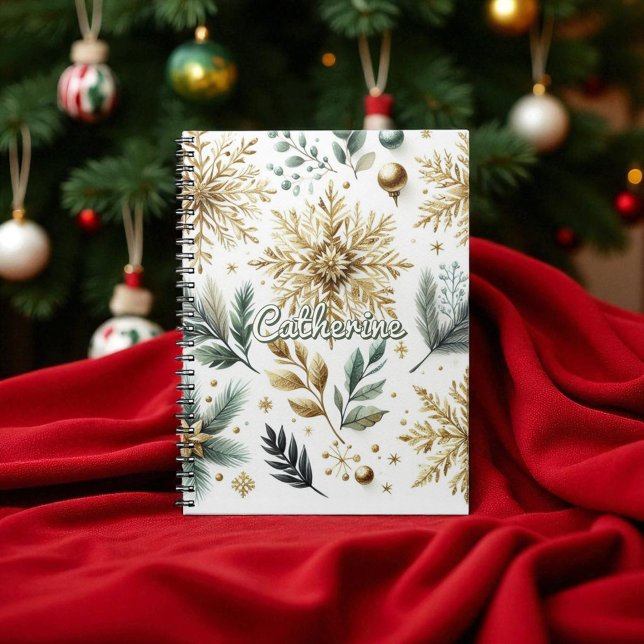 Grönt Guld Snowflake Blommigt Helgdag Anteckningsbok (Skapare uppladdad)