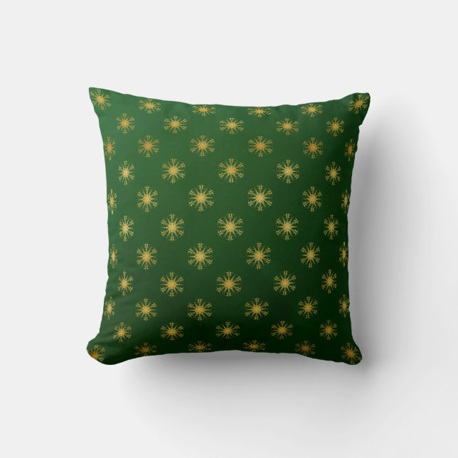 Grönt & Guld Snowflake Cushion Kudde (Framsida)