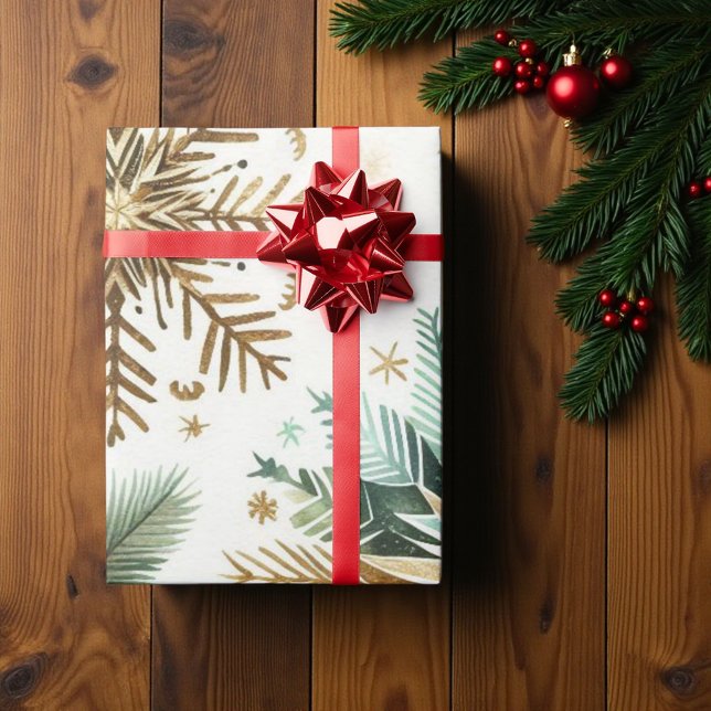 Grönt Guld Snowflake Helgdag Luxury Watercolor Presentpapper (Skapare uppladdad)