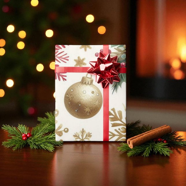 Grönt Guld Snowflake Helgdag Luxury Watercolor Presentpapper (Skapare uppladdad)