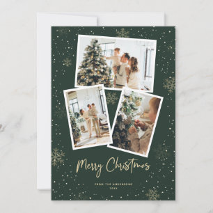 Grönt Guld Snowflake Photo God jul kort