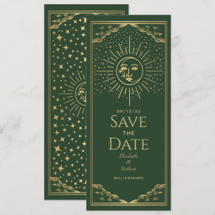 Grönt Guld Sol och Måne Tarot Card Spara datum Inbjudningar