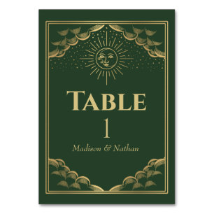 Grönt Guld Sol och Måne Tarot Gothic Bröllop Bordsnummer
