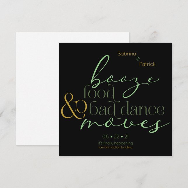 Grönt Guld Sprit Dance Foder Bad Dance Flytta Spar Inbjudningar (Fram/baksida)