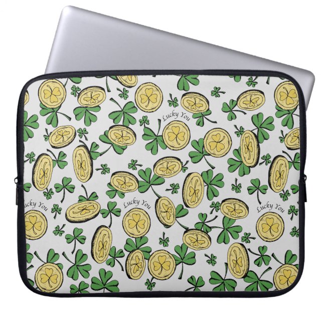 Grönt & Guld St Patrick's Lucky You Shamrock Laptop Fodral (Framsidan)