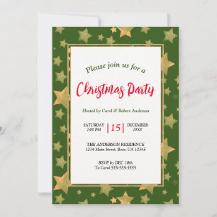 Grönt Guld Star Elegant Vintage jul Party Inbjudningar