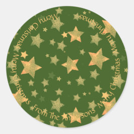 Grönt Guld Star Typography Elegant God jul Runt Klistermärke