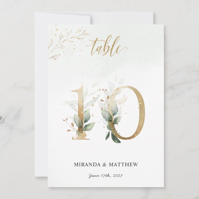 Grönt & Guld, Storlekt 5-tums x 7-tums Bordsnummer (Framsida)