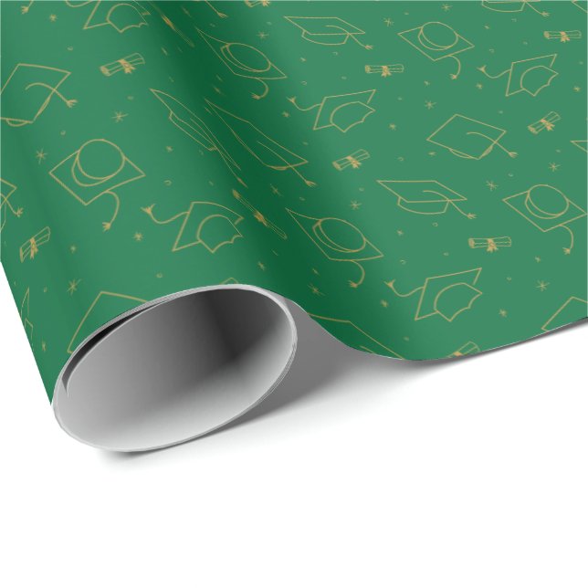 Grönt & Guld Studentmössa Toss Wrapping Papper Presentpapper (Rullad Hörn)