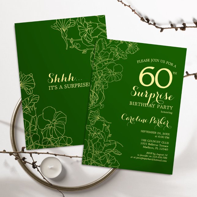 Grönt Guld Surprise 60:e Födelsedagsfesten Inbjudningar (Skapare uppladdad)
