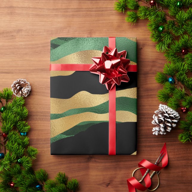 Grönt Guld Svarta Glitter Vinkara Presentpapper (Julgåva)