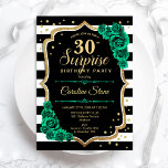Grönt Guld Svartvit överraskning 30års födelsedag Inbjudningar<br><div class="desc">Överraskande inbjudan från 30års födelsedag-partiet. Feminsvart,  vit och emerald grönt med faux glitter guld. Innehåller svart och vitt rand,  ro,  skript och konetti. Perfekt för en elegants damdag i firande. Kan vara personlig att visa vilken ålder som helst. Skrivna Zazzle-inbjudningar eller digital utskrivbar mall för omedelbar nedladdning.</div>