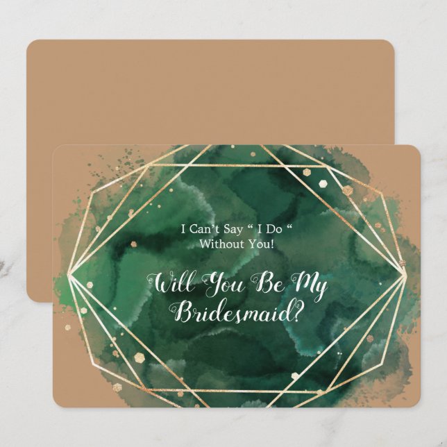 Grönt Guld Tan kommer du att bli min bridesmaid in Inbjudningar (Fram/baksida)