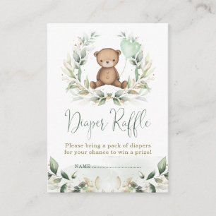 Grönt Guld Teddybjörn Blöja Lotteri Baby Shower Tilläggskort