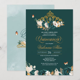 Grönt Guld Tiara Butterflies Quinceanera Inbjudningar