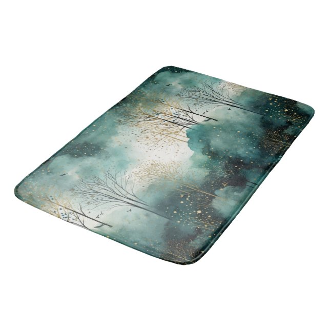 Grönt Guld Träd med fågeljul Badrumsmatta (Vinklad)