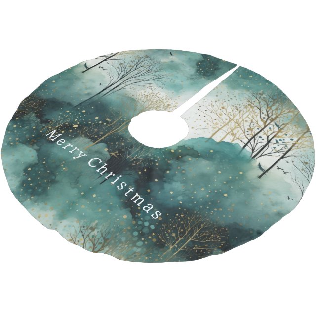 Grönt Guld Träd med fågeljul Julgransmatta Borstad Polyester (Vinklad)