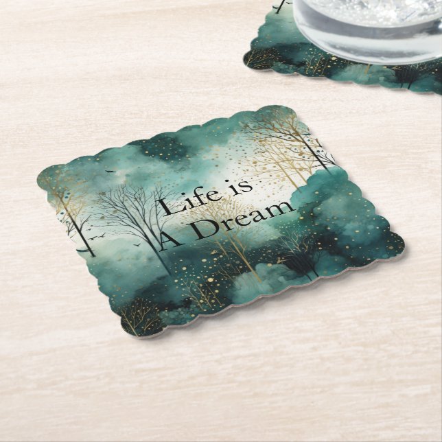 Grönt Guld Träd Underlägg Papper (Vinklad)