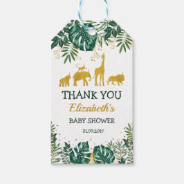 Grönt Guld Tropical Jungle Animals Baby Shower Presentetikett