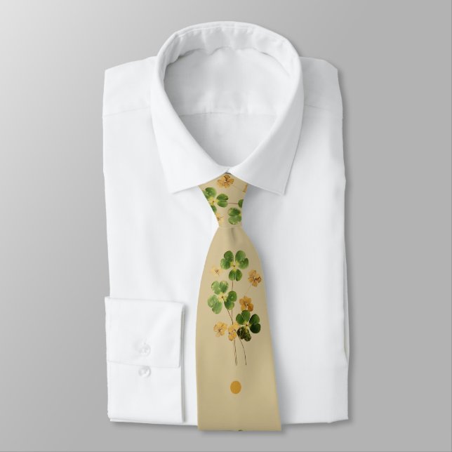 Grönt Guld Vattenfärg Shamrock  Slips (Bunden)