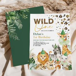 Grönt Guld Vild Ett Safari Party-djur födelsedag Inbjudningar
