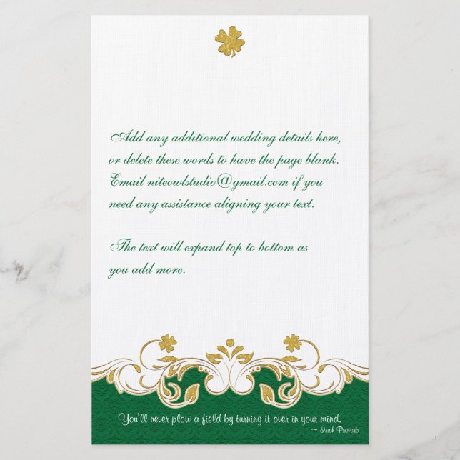 Grönt, Guld, vita Scrollsar, Shamrocks Stationery Brevpapper (Framsida)