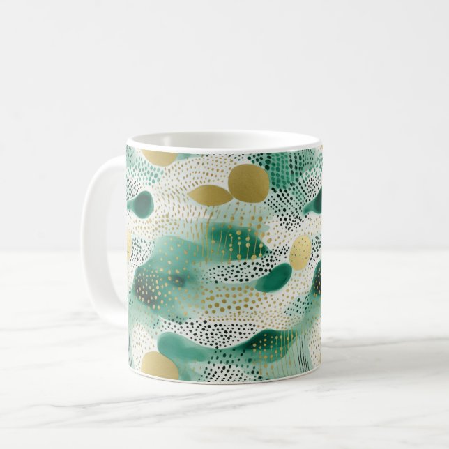 Grönt Guld Vitt Abstrakt Kaffemugg (Framsida vänster)