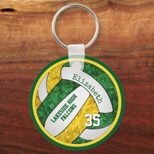 grönt guld volleyball Keychain w skolteam namn Nyckelring