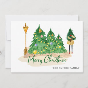 Grönt Guld Watercolor Julgranar Helgdag Card Julkort