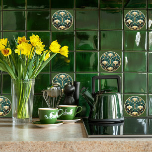 Grönt Guld White Grått Art Deco Kakelplatta