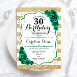 Grönt Guld & White Rand Blommigt 30års födelsedag Inbjudningar<br><div class="desc">Inbjudan till 30års födelsedag-partiet. blommigt av elegant framträder genom grönt med ro. Funktioner för faux glitter guld och white rand och skript. Perfekt för en snyggt kvinnor i firande. Kan anpassas för vilken ålder som helst! Skrivna Zazzle-inbjudningar eller digital utskrivbar mall för omedelbar nedladdning.</div>