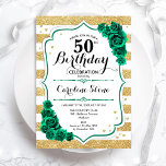 Grönt Guld White Rand Blommigt 50:e födelsedagen Inbjudningar<br><div class="desc">50 Födelsedagsfest inbjudan. blommigt av elegant framträder genom grönt med ro. Funktioner för faux glitter guld och white rand och skript. Perfekt för en snyggt kvinnor i firande. Kan anpassas för vilken ålder som helst! Skrivna Zazzle-inbjudningar eller digital utskrivbar mall för omedelbar nedladdning.</div>