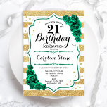 Grönt Guld White Rand Ro 21:a födelsedag Inbjudningar<br><div class="desc">21:a födelsedagsbjudan. blommigt av elegant framträder genom grönt med ro. Funktioner för faux glitter guld och white rand och skript. Perfekt för en snyggt kvinnor i firande. Kan anpassas för vilken ålder som helst! Skrivna Zazzle-inbjudningar eller digital utskrivbar mall för omedelbar nedladdning.</div>